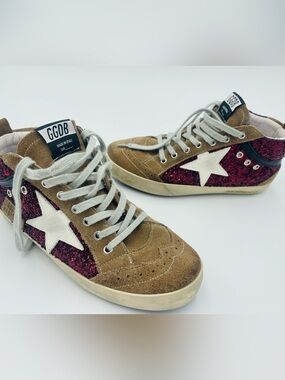 Golden Goose Brown Suede & Magenta Glitter Mid-star Sneakers size 8